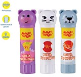 Клей-карандаш 9гр Мульти-Пульти "Зверята:Морской котик,Бегемот,Кошка", колпачок в форме животного __