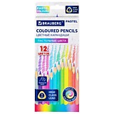 Карандаши 12цв Brauberg Pastel трехгранные, грифель 3мм