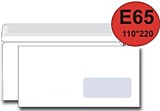 Конверт Е65 белый, стрип+правое окно(45х90 внизу) 110*220мм, серая запечатка
