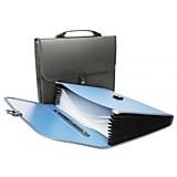 Папка-портфель "Kanzfile" 12отд (синий, черный) с ручкой, пластик 0,7мм "песок"