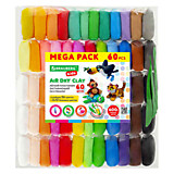 Пластилин воздушный супер легкий застывающий 600г 60шт (36цв+2х12 базовых!), 3 стека, BRAUBERG KIDS