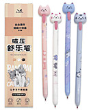 Ручка гелевая "Кот" (черн) 0,5мм, автоматическая, круглый цветной корпус с фигуркой