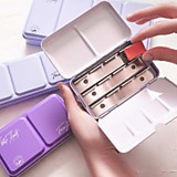 Пенал для акварели "Белые ночи" на 12 кювет с палитрой, светло-голубой, металл