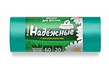 Мешки для мусора 60л 20шт 15мкм зеленый ПСД в рулоне с ушками (Надежные) ППК