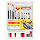 Набор кистей 15шт ПИФАГОР (ПОНИ - 9шт, СИНТЕТИКА - 4шт, ЩЕТИНА - 2шт, круглые, плоские)