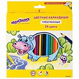 Карандаши 24цв Юнландия "Тропики" супермягкие с раскраской, трехгранные