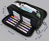 Пенал-косметичка прямоуг, экокожа, черный, 3 отделения на молнии