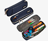 Пенал deVente "Private" 220*60*40мм т.-синий, овальный,матовая искусственная кожа, внешний карман