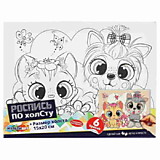 Холст для росписи по контуру 15*20см "Собачка и котик" (Мультиарт)