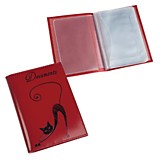 Обложка д/автодок. Befler "Изящная кошка" красный, натур.кожа, тиснение, 6 пласт.карм, BV.35.-1