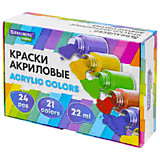 Краски акриловые художественные 24шт 21 цвет в банках по 22мл, BRAUBERG HOBBY