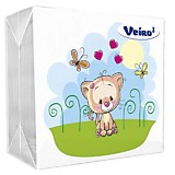 Салфетки 50шт 24*24см Veiro белые с рисунком "Котик" 1сл. __